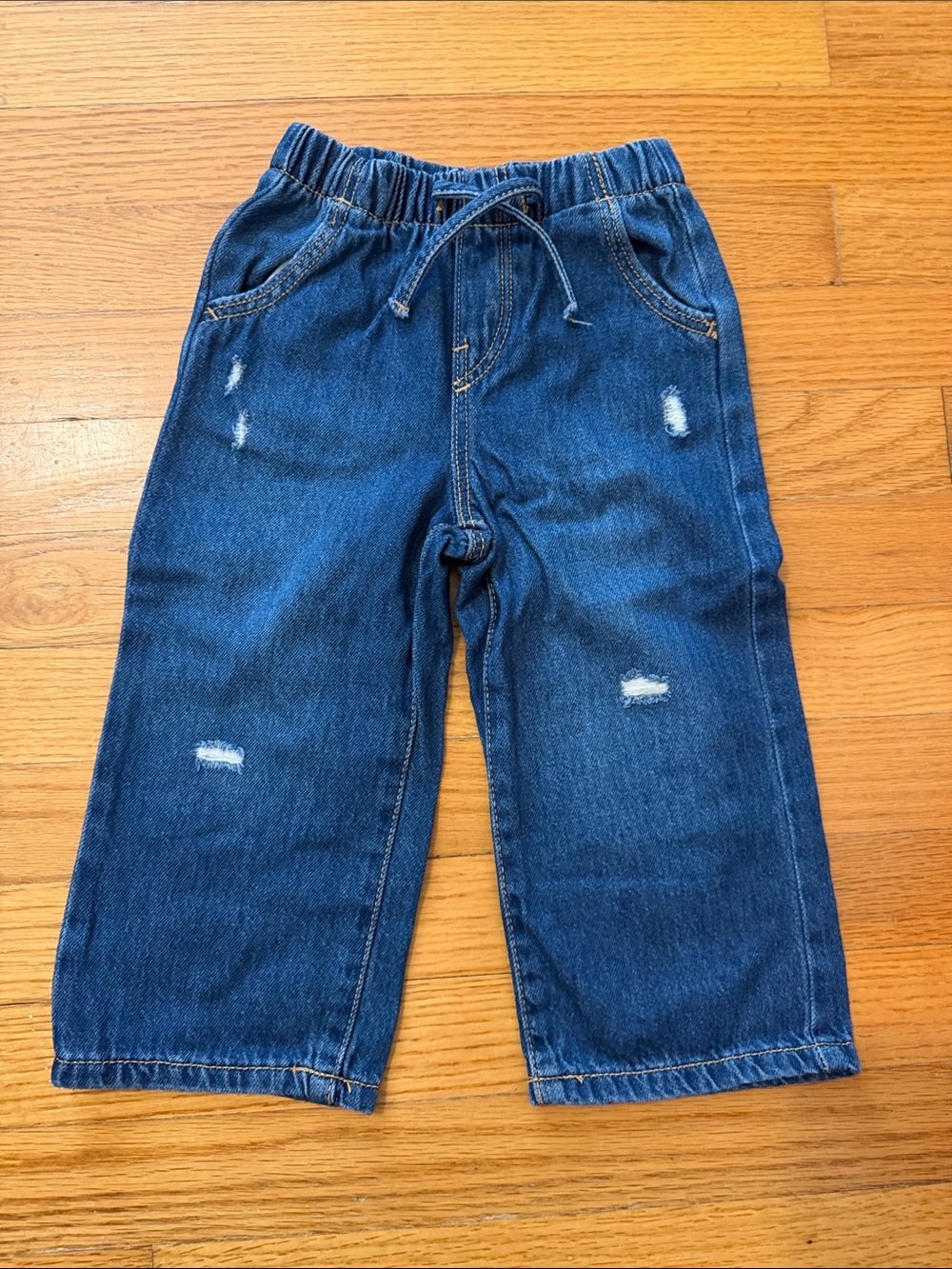 ZARA Kids 2T Classic Elastic-Waist Distressed Denim Pants - Blue